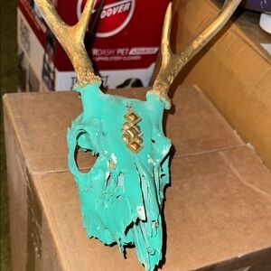 Turquoise and Gold Deer Skull Decor